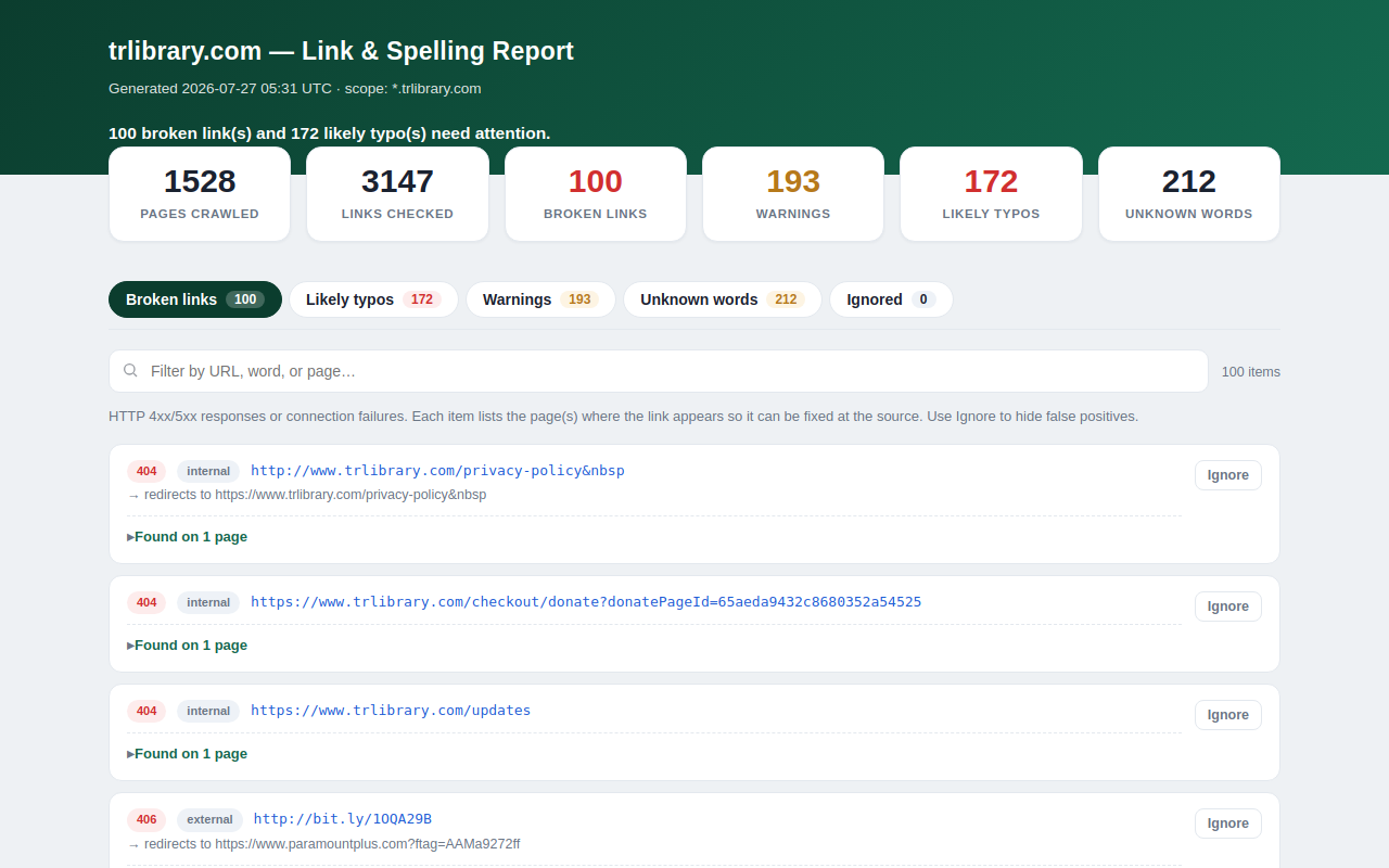 Screenshot of Link Checker