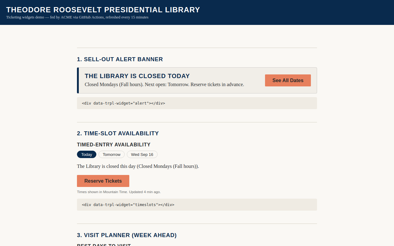 Screenshot of Ticketing Widgets