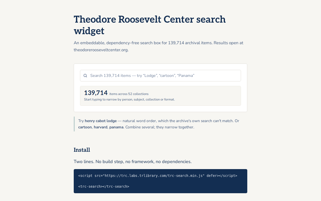 Screenshot of TRC Search Widget